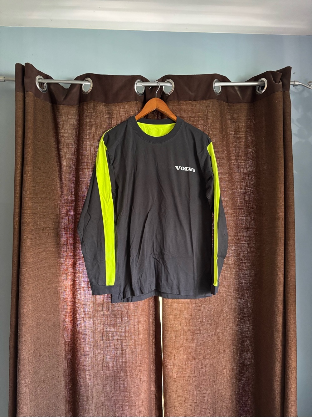 Volvo Men's Long Sleeve Dark Grey with Neon Yellow Accent Crewneck Shirt